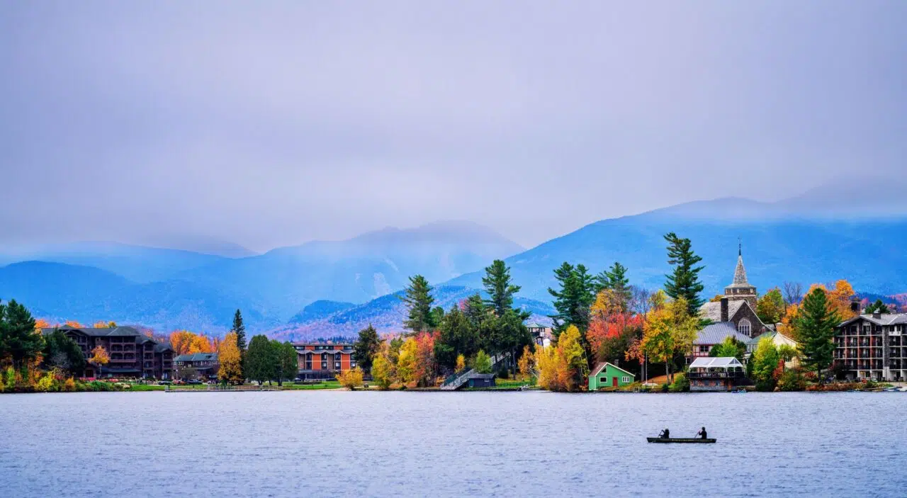 Serene lake view in the Adirondack Mountains