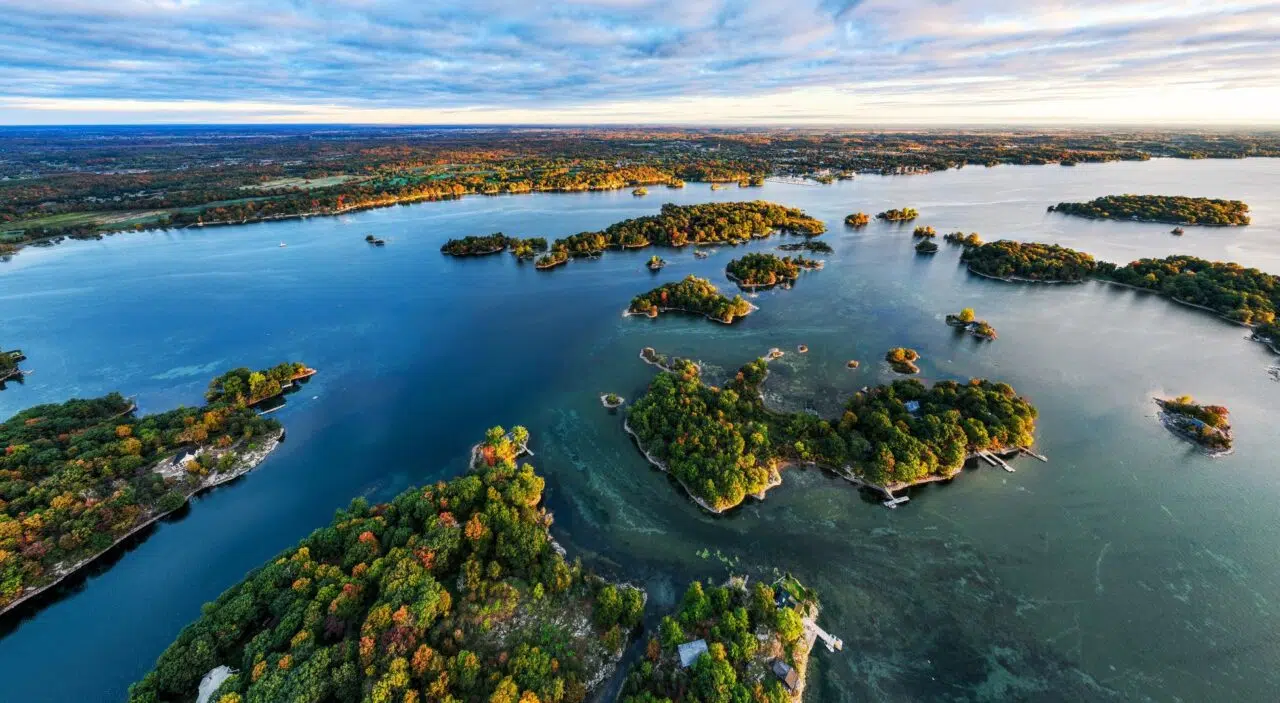 Aerial view of the Thousand Islands in New York State