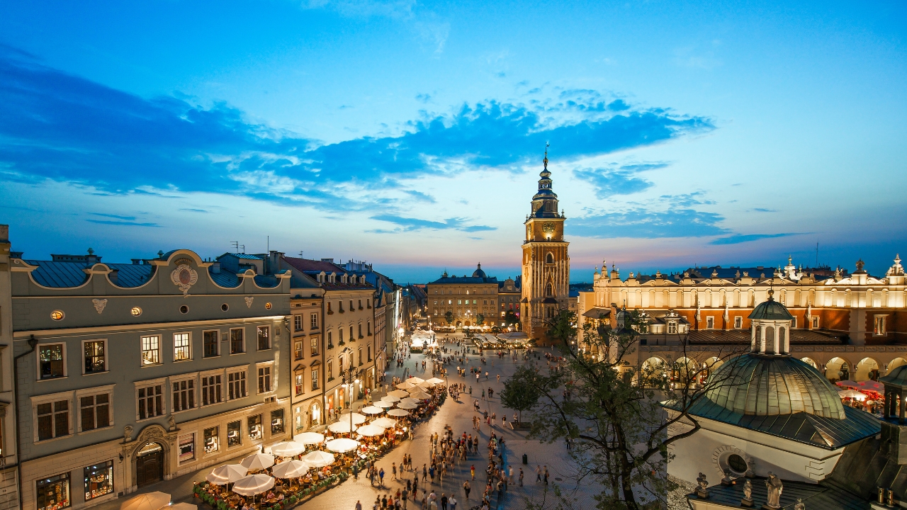A view of the market square in Krakow, Poland